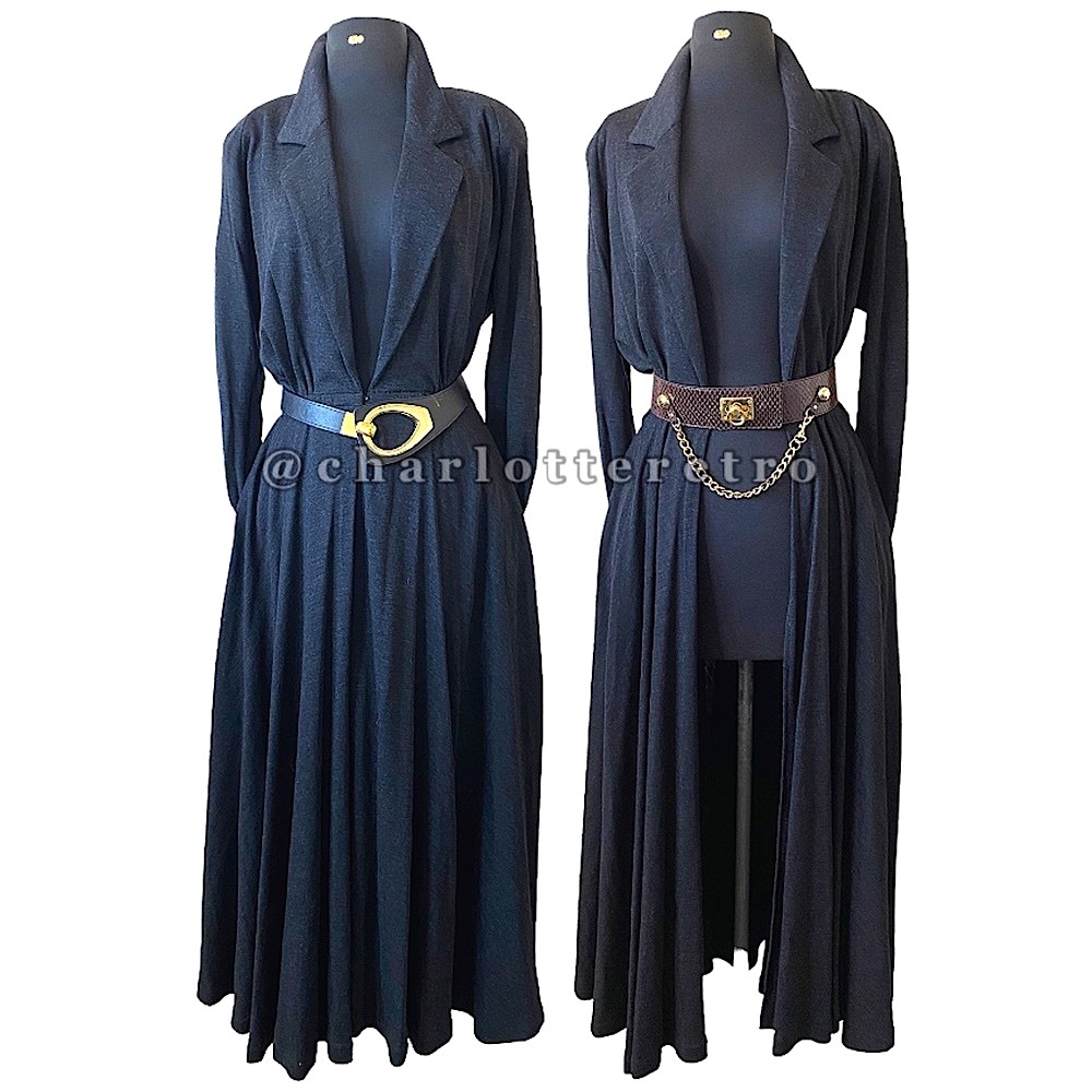 vtg Donna Karan • Wool Coat Dress w Pockets • USA